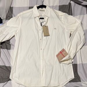 Burberry Men's Cream Dress Shirt with Signature Cuff